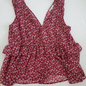 Darling! Medium Top American Eagle Darker Red Ruffles Sleeveless Gauzy